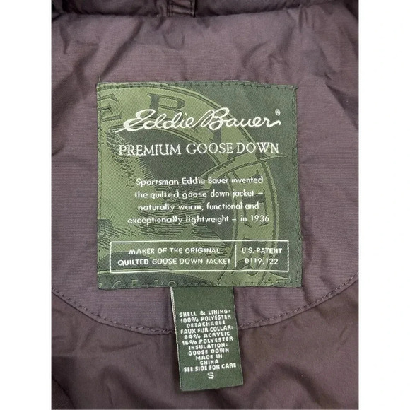 Eddie Bauer Goose Down Puffer Vest Women's Small Brown Full Zip Pockets Faux Fur - Picture 4 of 8